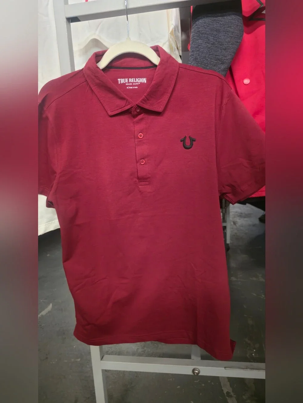 True Religion Men's Dark Red Polo with Black Embroidered Logo